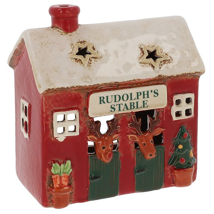 Christmas Rudolph's Stable Tealight Holder - Village Pottery