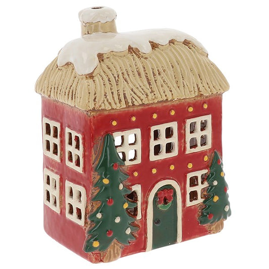 Xmas Thatched House Tealight Holder - Village Pottery