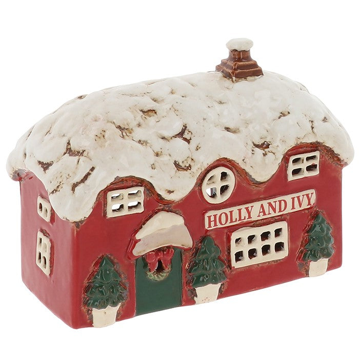 Christmas Holly & Ivy Pub Tealight Holder - Village Pottery